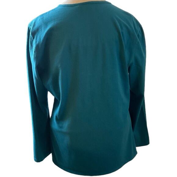 Nicki Nicole Miller Women's XXL Teal Blue Blouse Long Sleeve Center Jewel - Picture 2 of 11